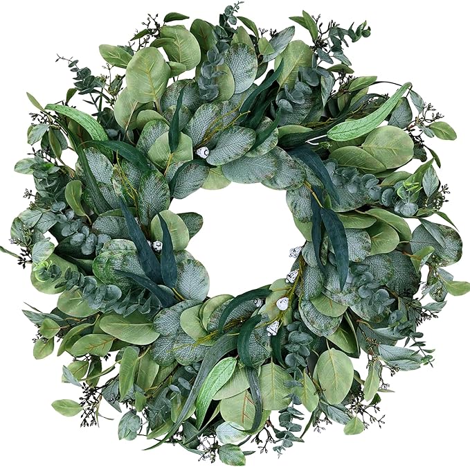 26 Inch Artificial Eucalyptus Wreaths for Front Door for All Seasons,Spring Summer Fall Autumn Winter Christmas Wreath,Large Neutral Everyday Greenery Wreath,Home Wall Door Porch Decor