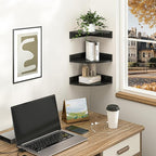 Fun Memories Corner Shelf Wall Mount, Wood Floating Corner Shelves, Corner Wall Shelf for Bedroom, Bathroom, Kitchen, Living Room (Black, 3 Pack)