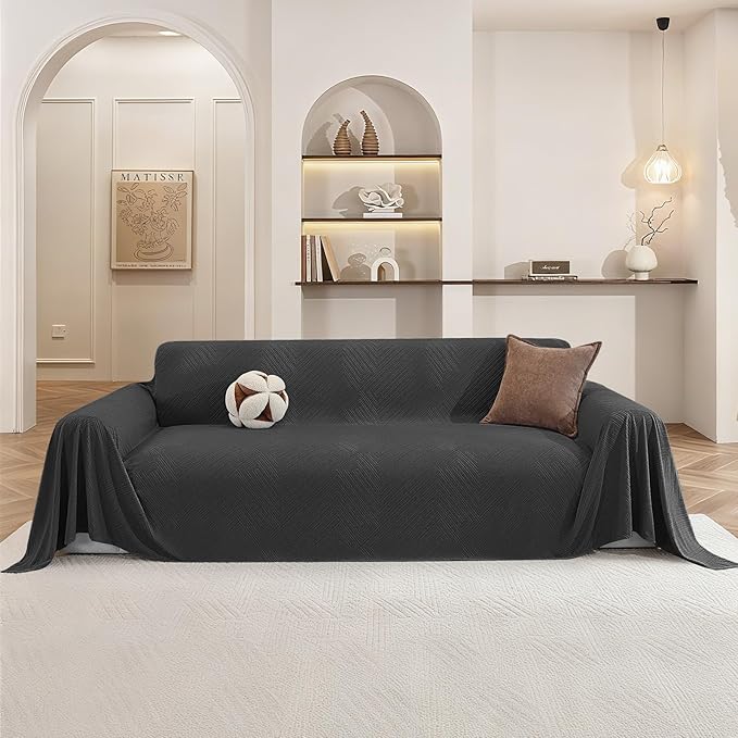 Couch Covers for Dogs, 78"x118", Washable Sofa Covers for 3 Cushion Couch, L Shaped Couch Cover Multi-Use, Non Slip Sofa Slipcovers for Living Room, Couch Cover Blanket, Dark Grey