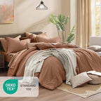 Monbix Super King Comforter Set, Autumn Leaf Cationic Dyeing Bedding Set Reversible, Bed in a Bag 7 Pieces with Comforter, Sheets, Pillowcases & Shams