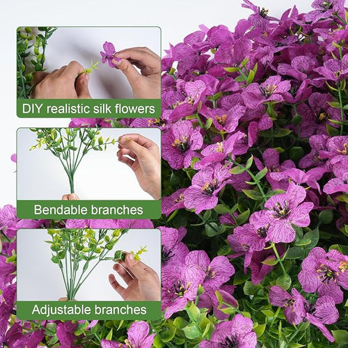 16 Bundles Artificial Flowers for Outdoor Realistic Faux Flower Spring Summer Garden Home Decoration, Hanging Daisy with Eucalyptus Leaves Fake Plants Greenery Balcony Porch Patio Front Door Decor
