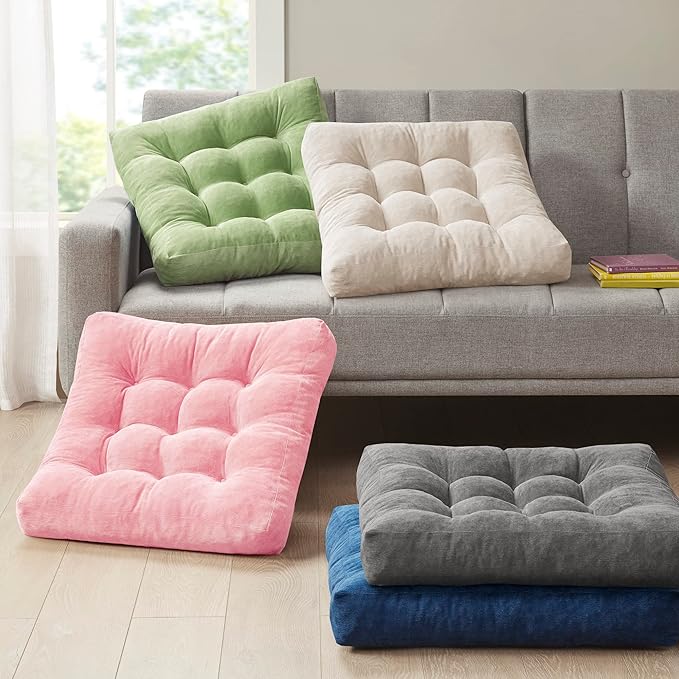 Meditation Floor Pillow Pink, Square Large Pillows Seating for Adults, Tufted Corduroy Cushion for Living Room Tatami, 22x22 Inch, 1 Count (Pack of 1)