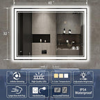 40“ x 32” Bathroom Mirror with Lights LED Mirror for Bathroom Anti-Fog Dimmable 3 Colors Memory Function Vanity Smart Mirror Home Decor Wall Mounted Horizontal/Vertical