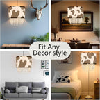 Black White Cow Print Lamp Shade with Acrylic Bead Droplets, Animal Drum Fabric Light Shade for Pendant Table & Floor Lamp, Cute Party Room Decor for Grandchild Kids Teens, 15.7in