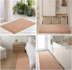 Waffle Bath Mat, Boho Bathroom Rugs Non Slip Washable Super Absorbent Quick Dry Bath Mat Farmhouse Bathroom Decor, 36"x24" Light Peach