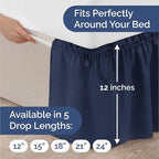 Wrap Around Dust Ruffle Bed Skirt - Navy Blue - for King Size Beds with 12 Inch Drop - Elastic Strap - Adjustable Pleated Bedskirt with Brushed Fabric and Wrinkle Free - for Women, Men, Kids & Teens