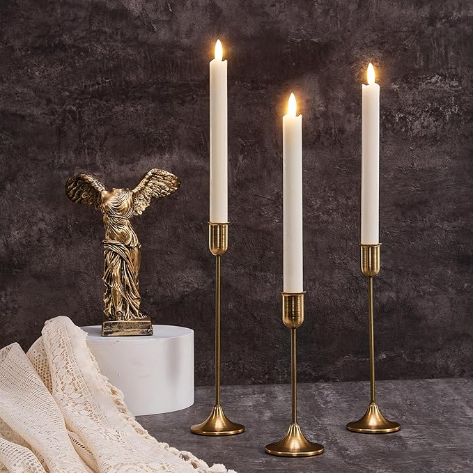 Candlestick Holders, Taper Candle Holders Set of 3, Gold Vintage Candle Sticks Holder Decor for Table Centerpiece, Fireplace Mantel, Weddings, Housewarming & Christmas Décor