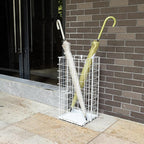 Umbrella Stand, Umbrella Holder for Entryway, Large Metal Foldable Umbrella Rack Organizer Freestanding, with Water Tray and Hooks, Rectangular Hollow Rack 9.5 x 9.5 x 19.7 Inches (White)