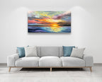 Art Hand-Painted Sea Sunset Landscape Modern Abstract Oil Painting on Canvas Art Hall Bedroom Office Wall Decoration 24x48 Inches