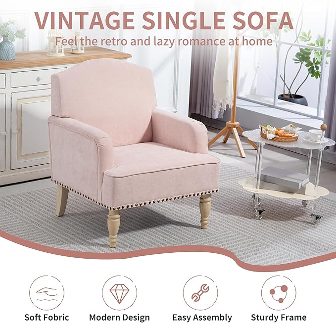 KEIKI Modern Accent Chair for Living Room and Bedroom,Comfortable Fabric Armchair with High-Density Foam, Sturdy Wood Legs, Stylish Lounge Chair for Home Office and Small Spaces