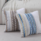 Boho Throw Pillow Covers 18x18 Set of 2 Farmhouse Decorative Couch Pillow Covers Neutral Accent Throw Pillows Covers Striped Outdoor Cushion Covers Square Textured Chenille Pillow Cases for Sofa Bed