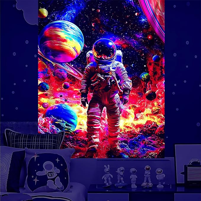 NYZE Astronaut Space Tapestry for Bedroom, Glow in the Dark Room Decor Wall Tapestries, Cool Galaxy Planet Wall Hanging, Wall Hanging for Men Guys Gamer Room Dorm Living Room 44x60 in
