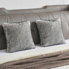 FUTEI Beige Gray Decorative Throw Pillow Covers 18x18 Inch Set of 2,Soft Faux Raccoon Fur Textured Cushion Case,Modern Home Luxurious Decor for Couch Bed Living Room