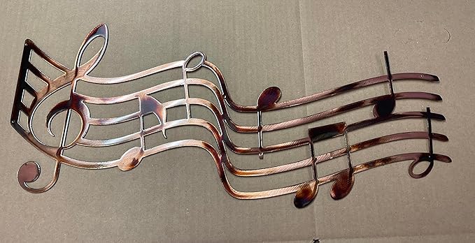 Music Staff and Notes Metal Wall Art Décor Copper/Bronze Plated 24" x 9 1/2"