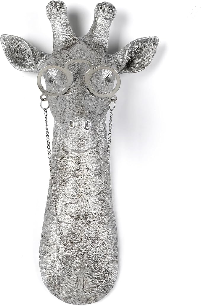 UITWMKTG Silver Animal Head Wall Decor Modern Home Decor Resin Animal Sculptures Wall Mount Vintage Head Wall Art for Living Room Hanging Decoration Giraffe