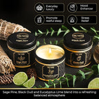 Candle Gift Set of 3 Black Oud|Sage Pine|Eucalyptus Lime Strong Scented Soy Candels Clean Non Toxic Velas Aromáticas Favors for Women Coworkers Friends Guests Also for Fall Diwali Christmas Holidays