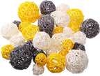 Patelai 72 Pcs Wicker Rattan Balls Decorative Balls for Vase Centerpiece Bowls Orbs Filler for Spring Summer Craft Home Decor, 4 Sizes(Yellow, Gray, White)