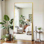 Full Length Mirror, 76"x34" Oversized Floor Mirror Freestanding, Full Body Mirror Floor Standing Mirrors with Stand, Hanging Mounted Mirrors for Bedroom Living Room, Gold, Rect Style
