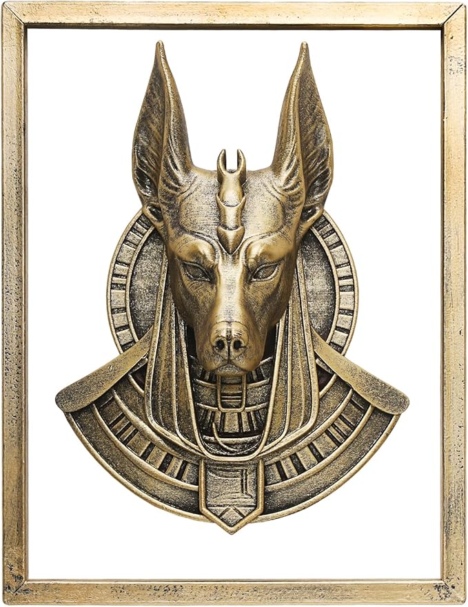 JJALIGHTS Animal Heads Wall Decor Anubis Resin Sculptures Anubis the Jackal-headed God Wall Hanging Decoration Imitation Copper vintage Wall Sculpture for Living Room Bedroom Office