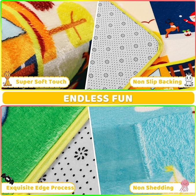 ABC Kids Rug for Playroom 78.7" × 118" Baby Play Mat Alphabet Rug Animal Number Shape Classroom Rug Kids Playroom Rug Early Learning Carpet for Educational Learning & Game Area Preschool