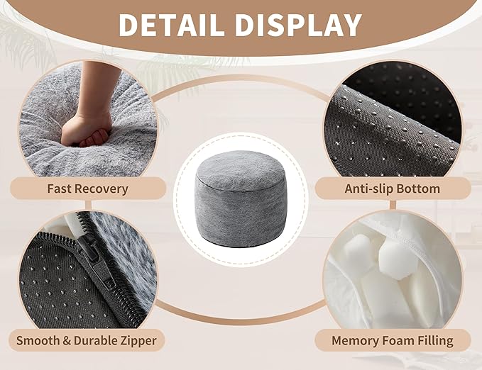 Boho Ottoman Living Room Furniture 26"x18" Round Ottomans Pouf Couch Foot Rest Navy Pouf Ottoman Foot Rest with Foam Chunk Filling Pouffe Ottomans Stuffed Foot Rests Poufs for Couch