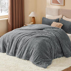 BEDELITE Fleece Full Comforter Set -Super Soft & Warm Grey Bedding, Luxury Fuzzy Heavy Bed Set for Winter with 2 Pillow Cases