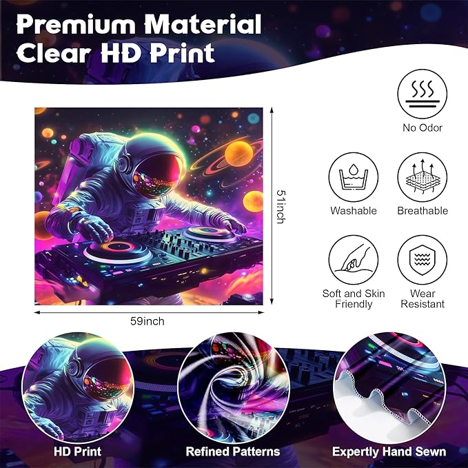 NYZE Astronaut Space Tapestry for Bedroom, Music Wall Tapestry, Party Decor Glow in the Dark Room Decor Tapestries, Cool Galaxy Planet Wall Hanging, Wall Hanging for Room Dorm 59in×51in