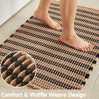 Waffle Bath Mat, Boho Bathroom Rugs Non Slip Washable Super Absorbent Quick Dry Bath Mat Farmhouse Bathroom Decor, 30"x20" Black and Khaki