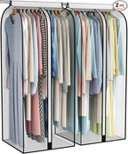 22” Gusseted Garment Bags for Hanging Clothes all Clear Clothes Cover for Closet Storage, Wardrobe Coat Protector for Suit, Shirt Long Dress, Bottom Enclosed, 2 Pack, 50” Long