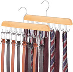 ELONG HOME Belt Hanger for Closet, 2 Pack Closet Organizers and Storage Belt Rack Max 48 Belts, Multifunction Wooden Hanger Tie Rack