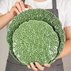 KAMMAK Ceramic Decorative Plate Set of 2, Porcelain Plates for Kitchen Dining Room Wine Cabinet Home Decor, Vintage Collector Plates with 2 Display Stand, Green Flowers (8-inch + 10-inch)