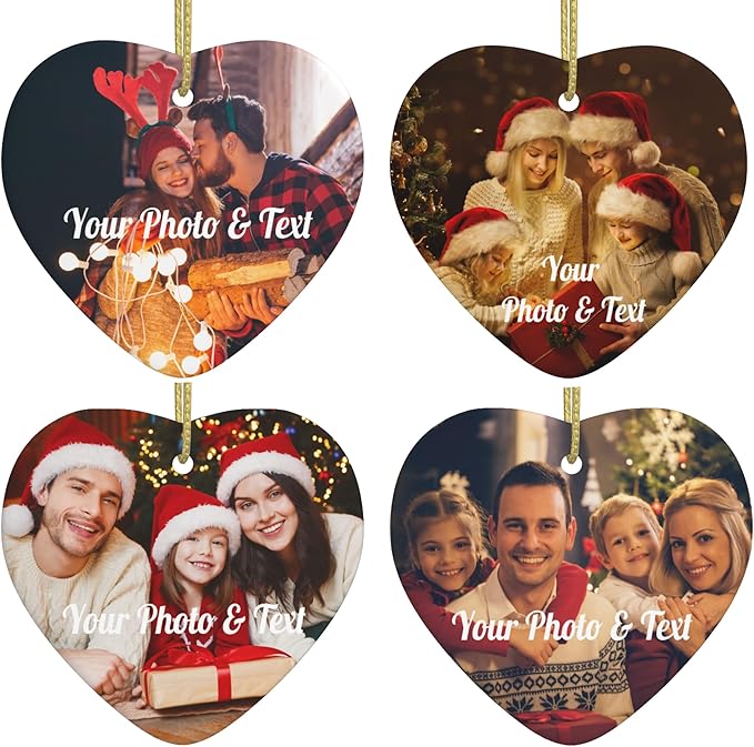 Personalized Christmas Ornaments 2025 Photo Ornament Christmas Tree Custom Ornaments with Picture Customized Ornaments for Family Couples Wedding Xmas Tree Home Decorations Set of 4