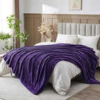 NEWCOSPLAY Super Soft King Blanket Dark Purple Premium Silky Flannel Fleece Leaves Pattern Lightweight Bed Blanket All Season Use (Dark Purple, King(90"x110"))