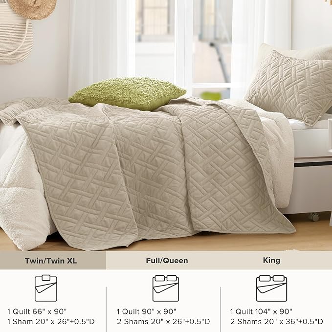 Comfort Spaces Twin Quilt Set Modern Reversible Diamond Coverlet Twin Bedding Set Cozy Quilted Winter Layer, All Season Lightweight Soft Twin Size Quilt, Kienna, Twin/Twin XL Beige Diamond 2 Piece