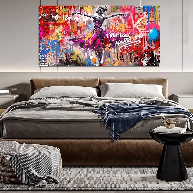 CIRABKY Dance Canvas Wall-Art for Bedroom Girls - Graffiti Wall Art for Living Room - Colorful Pictures Big Poster Size 29" x 59"