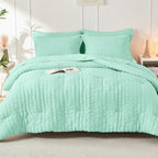 HYMOKEGE Mint Green King Size Comforter Set Seersucker 7 Pieces, All Season Luxury Bed in a Bag for Bedroom, Bedding Set with Comforter, Sheets, Pillowcases & Shams