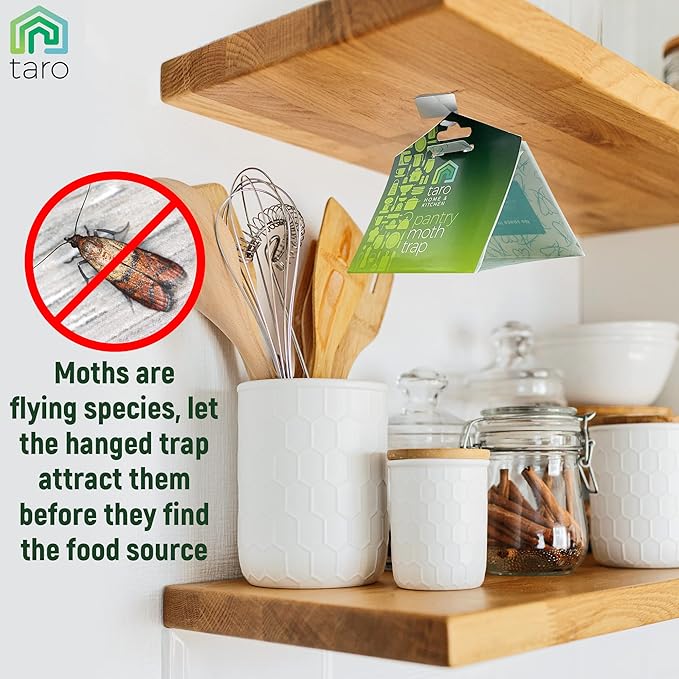 Taro Pantry Moth Traps with Pheromones - 6-Pack with Bonus Hangers - Moth Killer for Kitchen, Pantry, Closet - Sticky Moth Traps for House Indoor - Get Rid of Moths