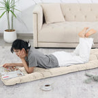 HOMBYS Floor Lounger Pillow Foldable and Tufted Design Long Floor Cushion for Yoga, Reading, Sleeping, Meditation, Elastic Band for Roll Up and Easy Storage, Machine Washable (Beige, 74"x27")