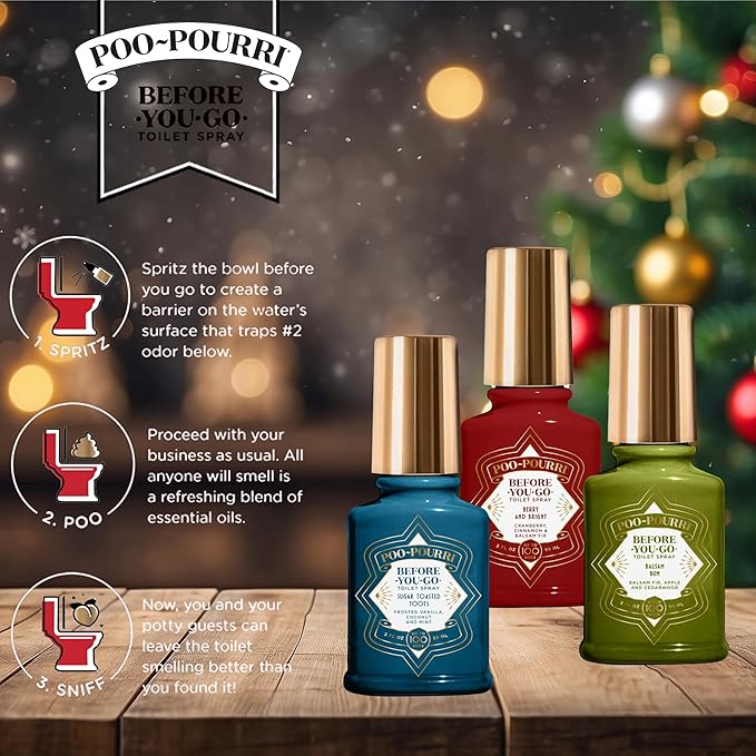 Poo-Pourri Toilet Spray, Holiday Pack Gift Set - Berry and Bright Balsam Bum and Sugar Toasted Toots Includes 3 2-Ounce Bottles