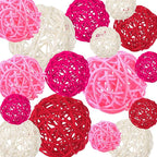 SANNIX 16 Pcs Valentine's Day Rattan Balls for Bowls,Pink and Red Decorative Balls Decor for Wedding Home Table Vase Decorations