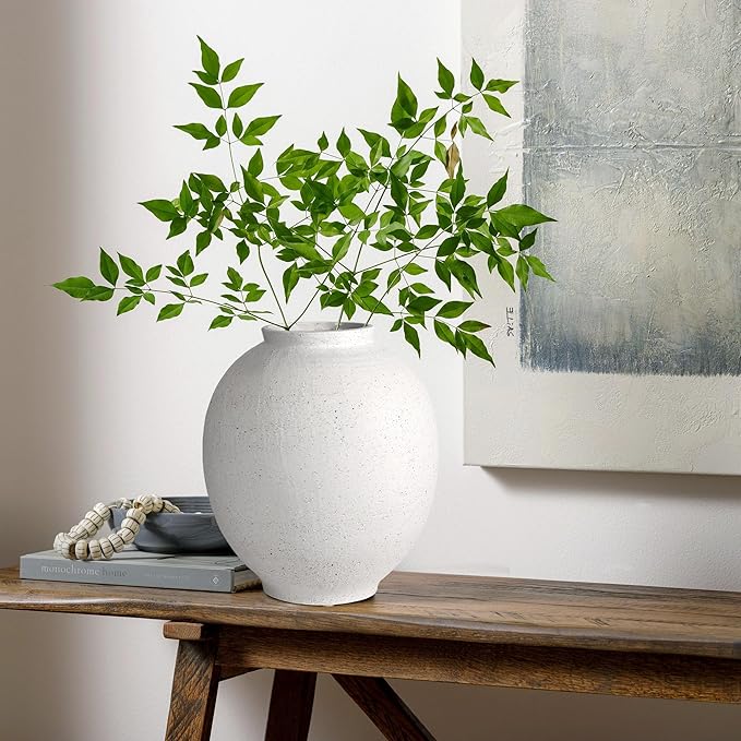 White Ceramic Large Vase - 9.84 Inch Round Modern Ceramic Vases,Tall Vase for Decor Living Room Table Decor and Festive Home Interiors