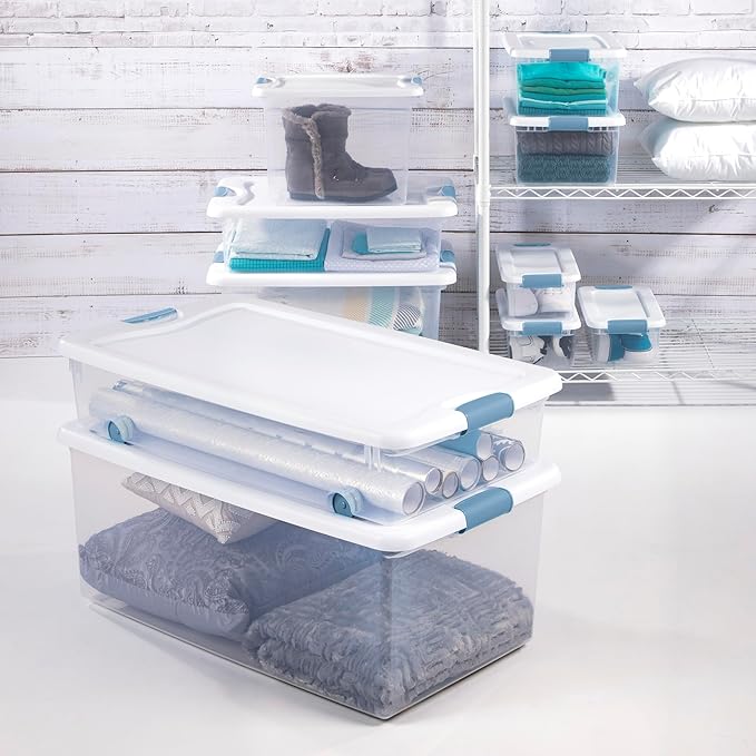 Sterilite 6-Pack Latching Box, Under Bed Storage Bins with Lids, Clear Plastic, 32 Quart - Heavy-Duty Organizing Containers for Closet, Bathroom, and Office