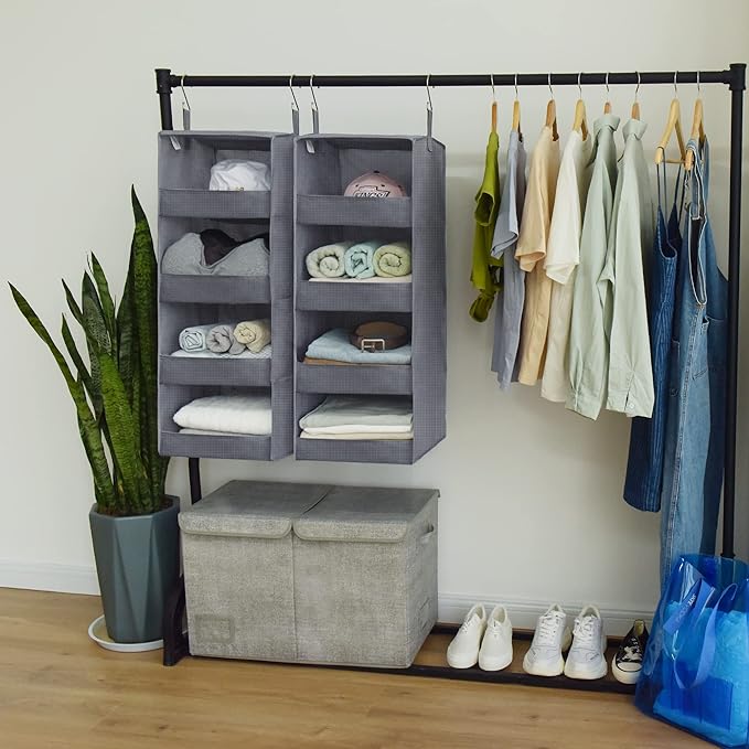 GRANNY SAYS 4-Shelf Hanging Organizer, Closet Hanging Shelves, Closet Hanging Storage Organizers, Organization for Bedroom, Living Room, Baby Nursery, Camper Accessories, Gray, 2-Pack