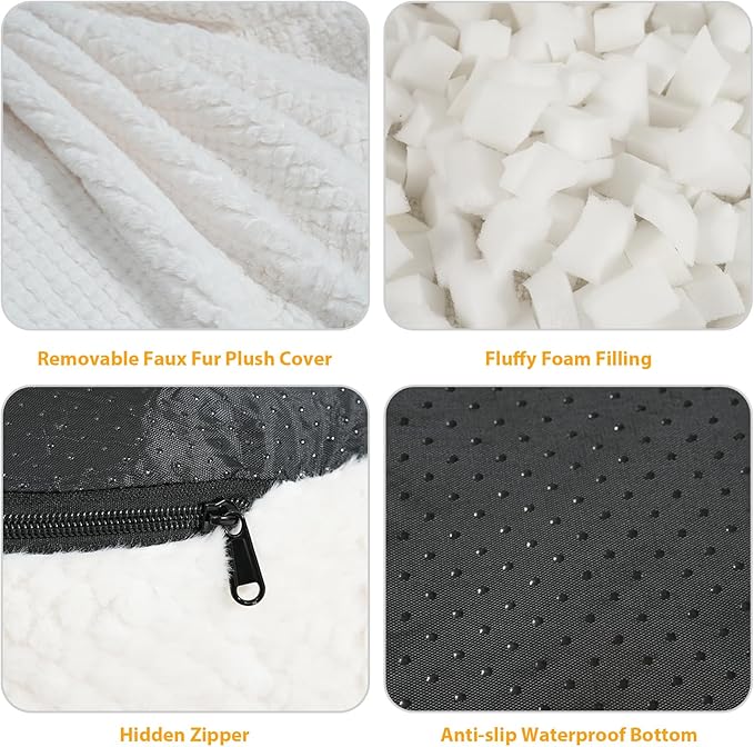 Round Stuffed Pouf Ottoman for Foot Rest, Faux Fur Poufs with Foam Chunk Filling, Storage Ottoman Pouf Foot Stool Cushion, 20 X 15 Inch Floor Chair for Living Room Bedroom Home Decor, White