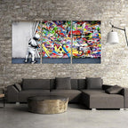 Novatique Graffiti Canvas Wall Art Banksy Wall Art Modern Pop Behind the Curtain Graffiti Painting Canvas Print for Living Room Bedroom, 24"x 36"x 3Pcs