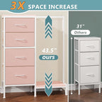 Dresser with Hanging Rack, 4 Drawers Small Closet for Bedroom, Reversible Fabric Kids Chest of Drawers with Clothes Rack, Tall Storage Tower, Sturdy Frame, Pink, 44''H