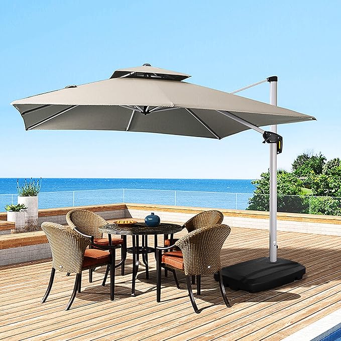 Giantex Fillable Offset Umbrella Base, 210 lbs Umbrella Weighted Stand for Cantilever Umbrella, Filled with Water or Sand, Heavy Duty HDPE Offset Patio Umbrella Base Stand with Wheels for Lawn Garden