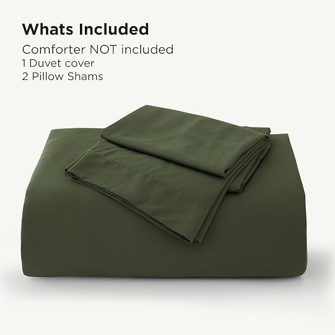 Bedsure 100% Rayon Derived from Bamboo Duvet Cover Queen Size - Lightweight Silky Cooling Comforter Cover Set for Hot Sleepers, Breathable & Moisture-Wicking Bedding Set, Olive Green