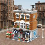 Vintage American Hardware Store Building Blocks, 3-Story Modular Street View with Hot Dog Cart & 7 Figures, 3642 Pieces Adult Building Kit, Collectible City Architecture Model