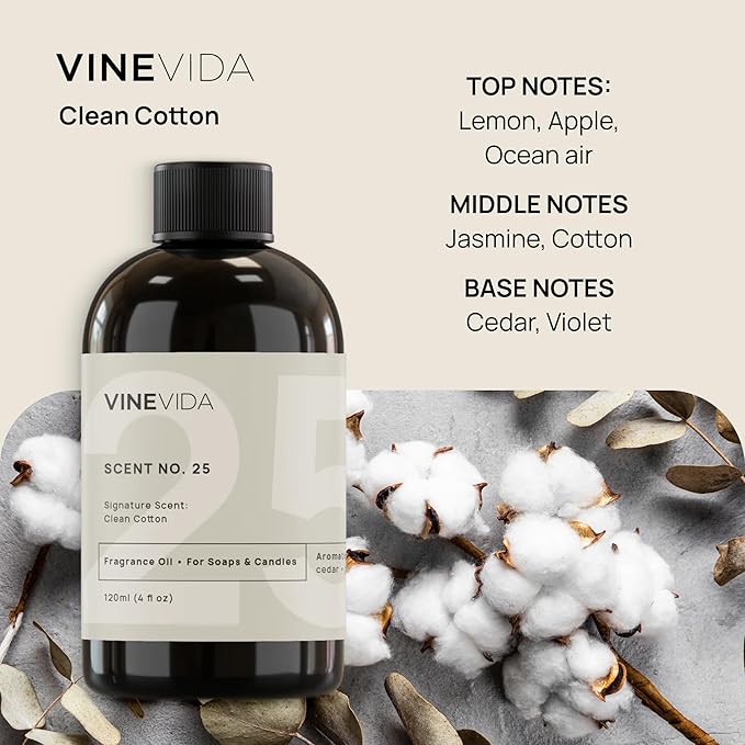 VINEVIDA [32 Fl Oz] Clean Cotton Fragrance Oil for Cold Air Diffusers, Essential Oils for Diffuser Oil Refill & Air Freshener Room Spray